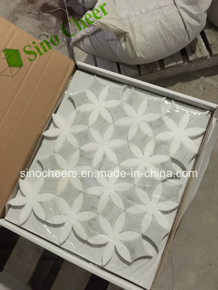 Carrara White Thassos Water Jet -Flower Marble Mosaics