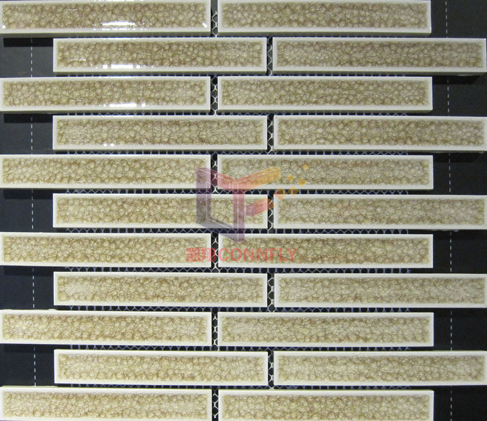 Beige Grossy Ceramic Cracked Effect Mosaic Tiles (CST159)