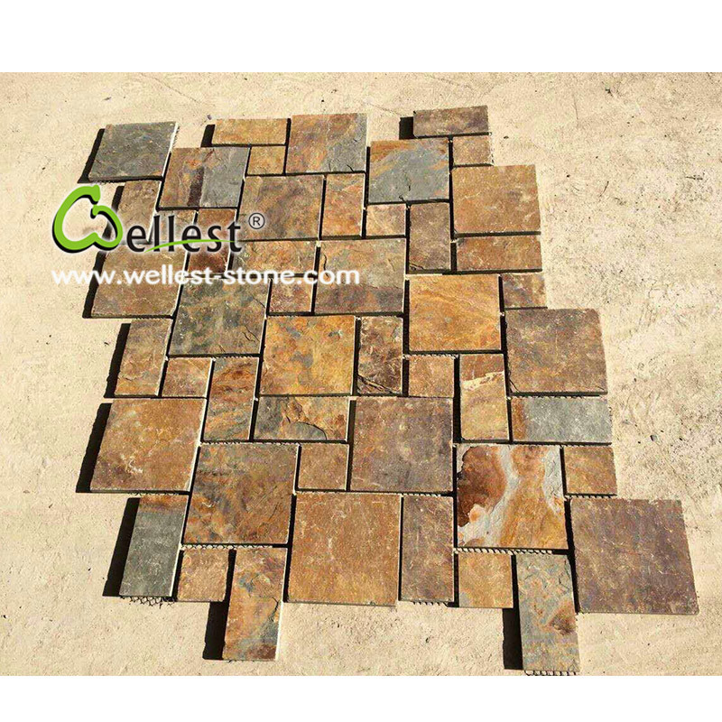 High Quality Rusty Brown Meshed Slate Driveway Pavers