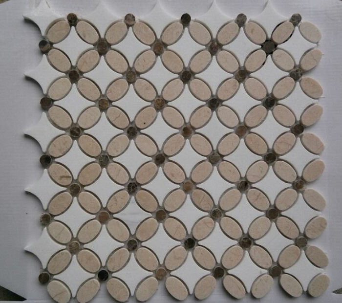 Cream Marfil Flower Shape Marble Mosaic Tile