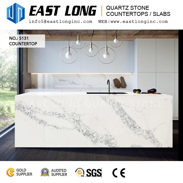 Factory Direct High-Grade Calacatta Quartz Stone Slabs for Island Countertops