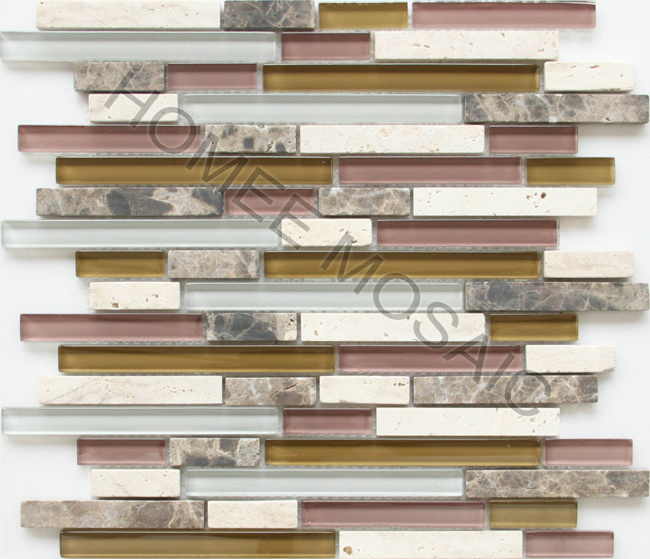 Cheap Price Travertine Mosaic Wall Tile Blending Mixing Color Glass Mosaic Tile