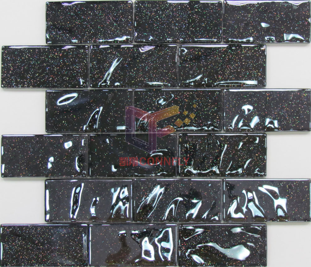 Black Shining Powder Backed Crystal Brick Mosaic Tile (CFC283)