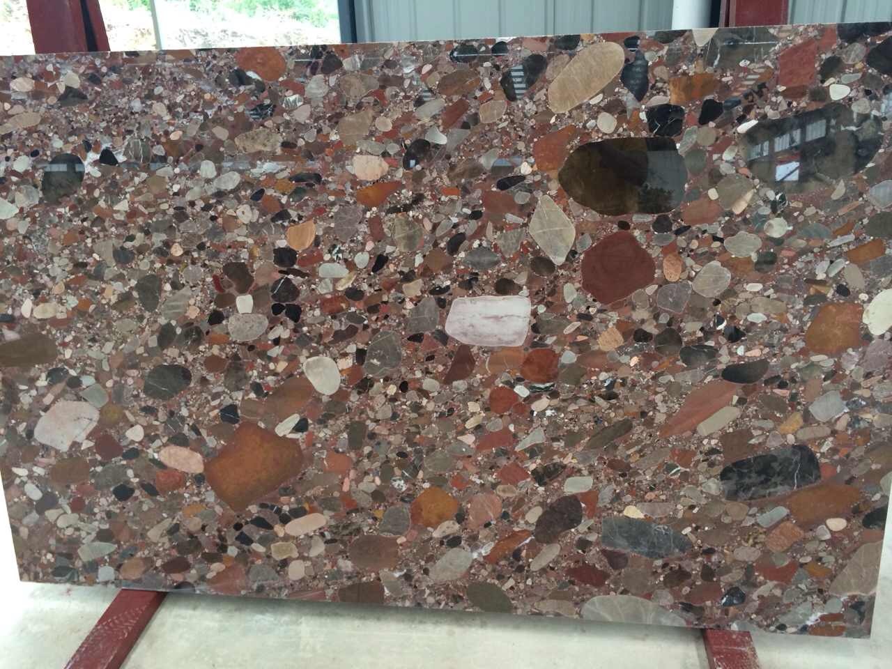 Chinese Factory Price Colorful Riverstones Marble Slab