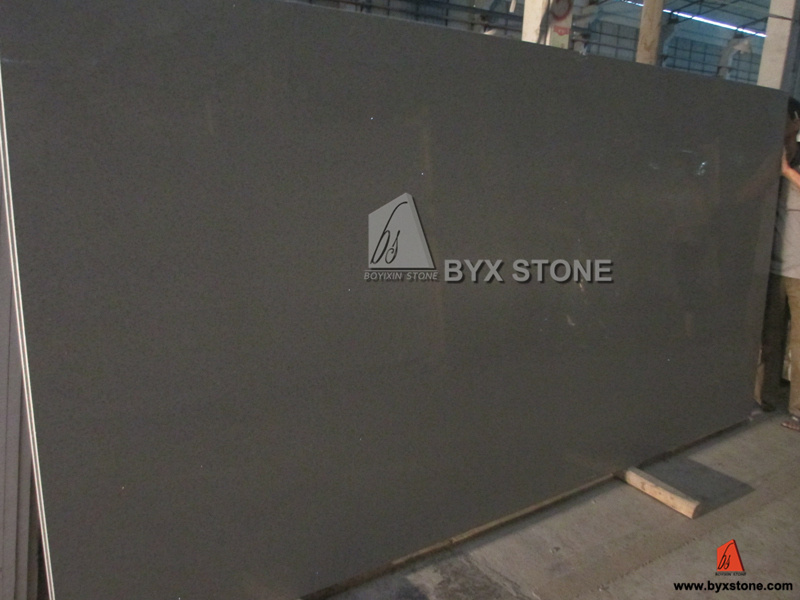 Dark Grey Quartz Slab with Mirror for Hotel Countertop Project