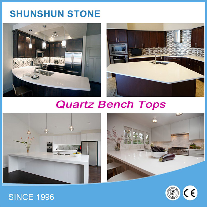 Artificial White Sparkle Quartz Stone Countertop for Kitchen