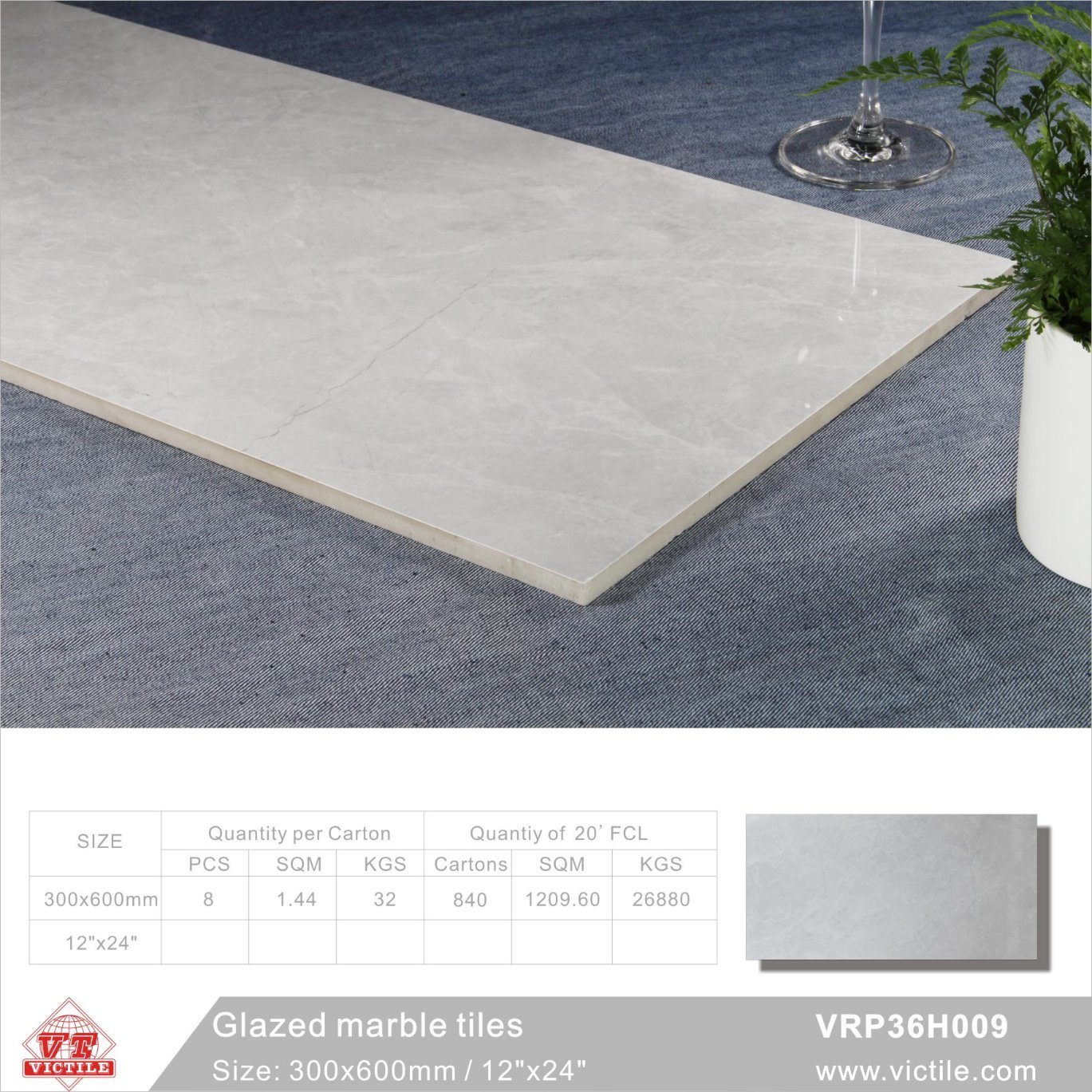 Building Material Marble Stone Glazed Polished Porcelain Floor Tile (VRP36H009, 300X600mm/12''x24'')