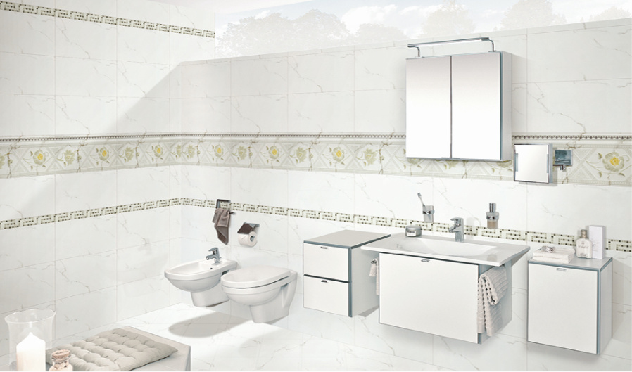 White Carrara Marble Design Ceramic Tile for Bathroom Wall