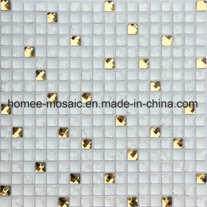 White Crackle Glass Mix Gold Diamond Mosaic Tile for Dining Room