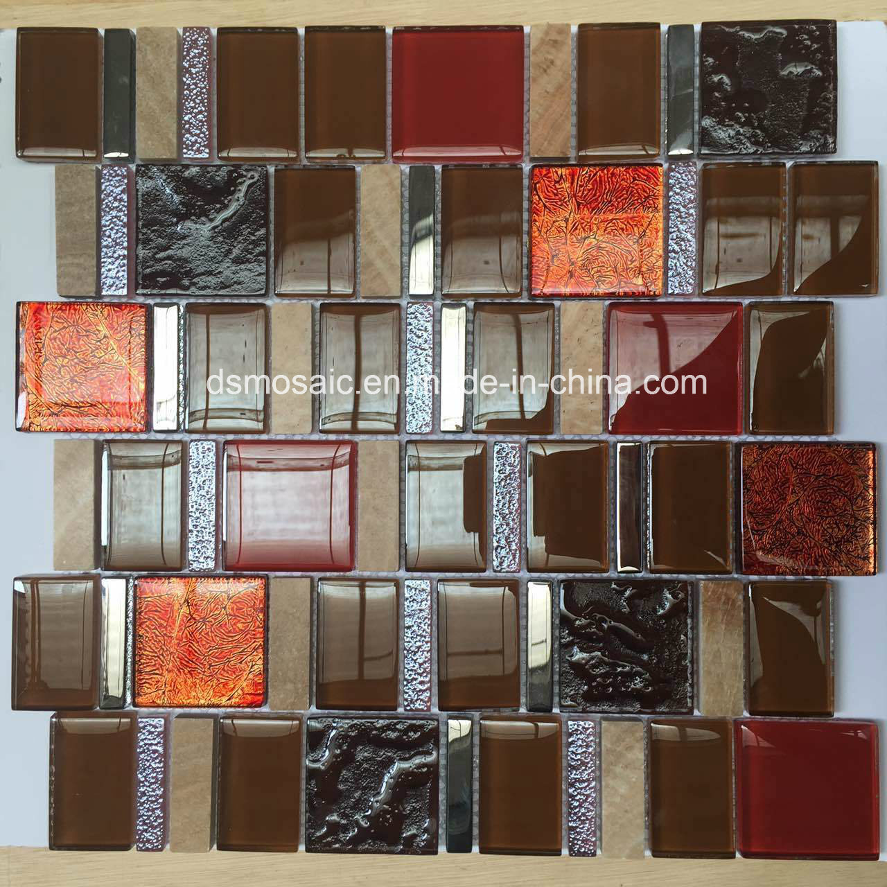 European Style Red Glass and Marble Mosaic Tile for Wall