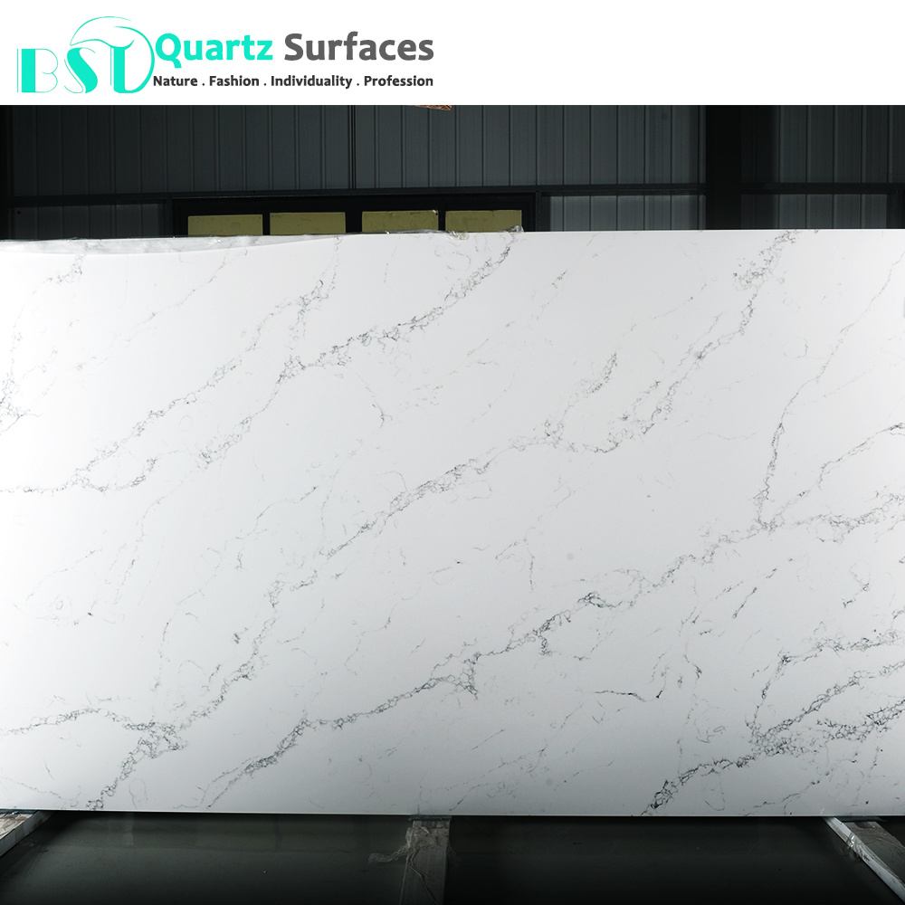 Translucent Veins Calacatta White Quartz Stone Thin Wall Panel