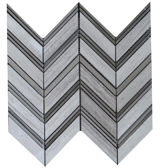 Newest Design Natural Stone Wood-Grain White Chevron Mosaic Tile