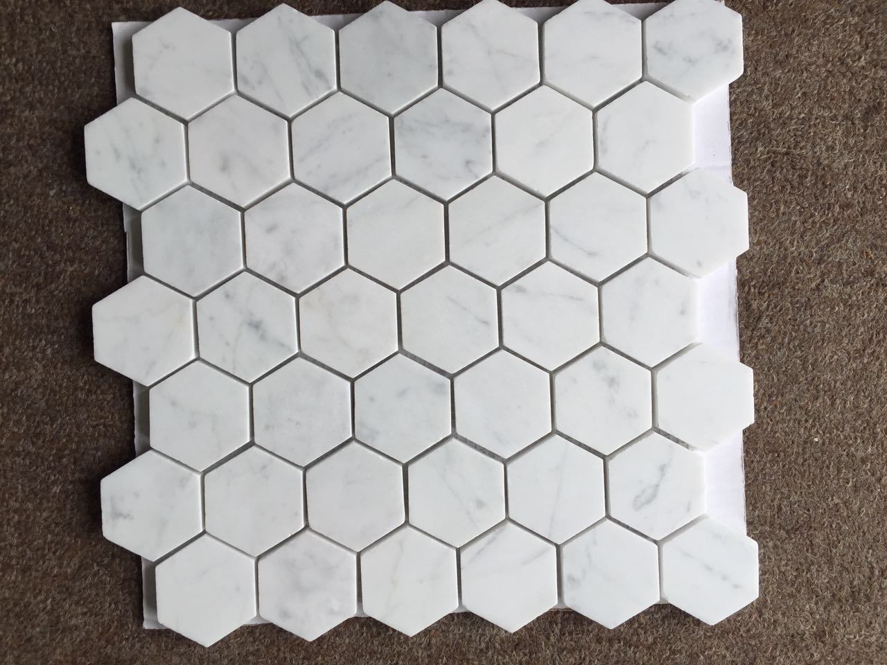 Carrara White Marble 2'' Hexagon Mosaic Tile