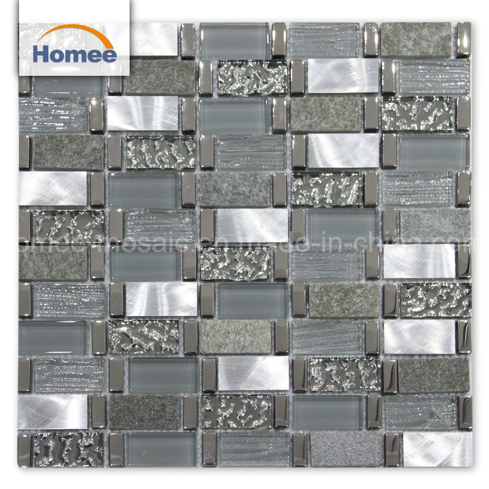 Hot Sale Small Chip Grey Glitter Glass Mixed Stone Metal Glass Mosaic