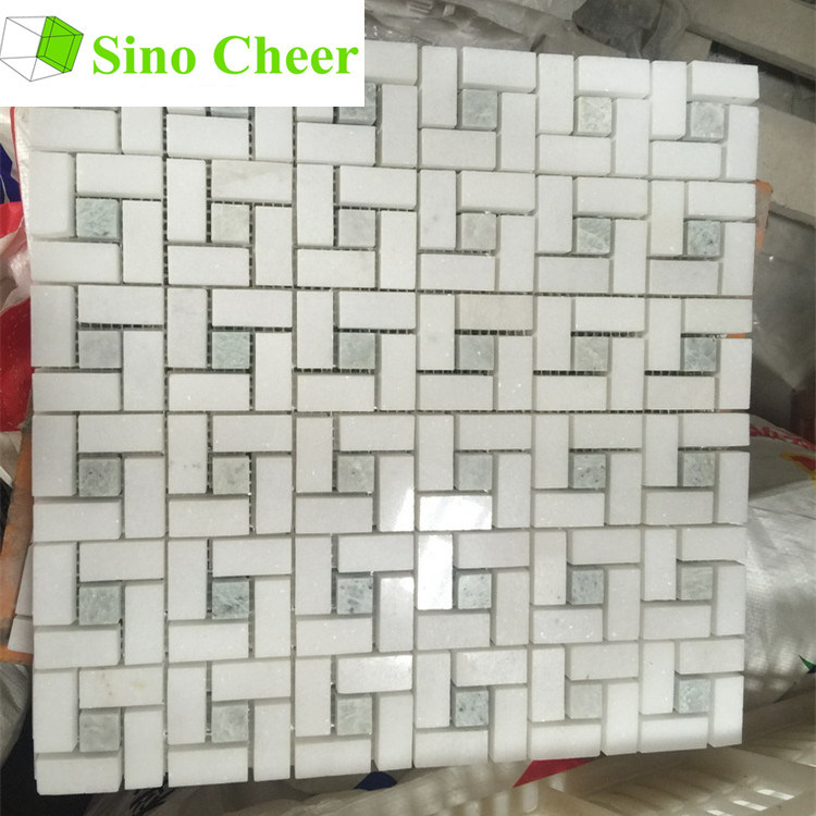 Thassos White Mixed Ming Green Marble Pinwheel Mosaic Tile