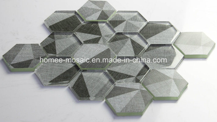 Inkjet Glazed Bathroom Grey Glass Hexagon European Mosaic Tile