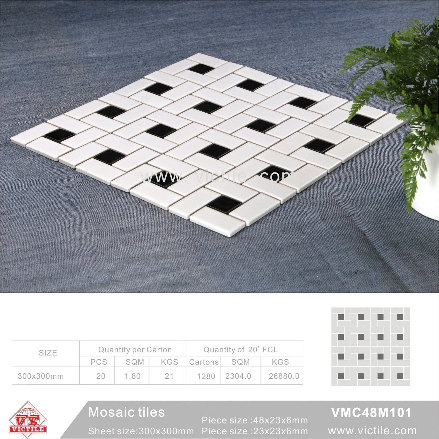 Building Material Ceramic Mosaic Pool Tile (VMC48M101, 300X300mm+23X48X6mm/23X23X6)