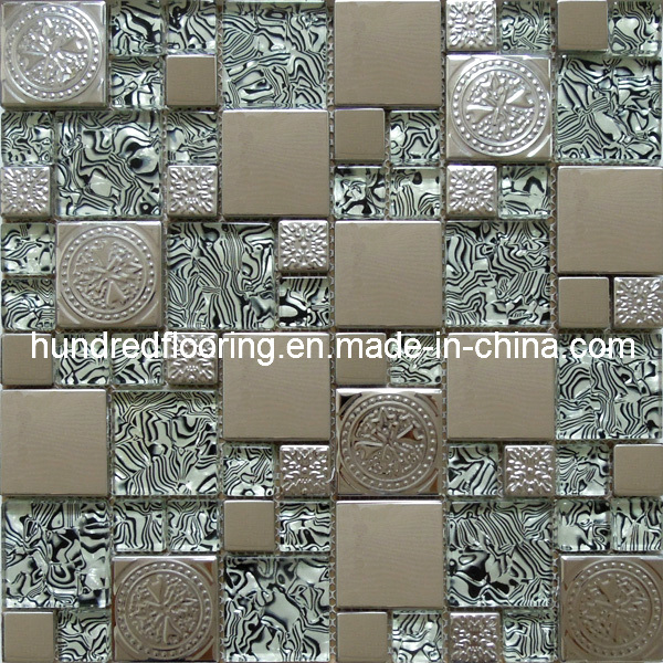 Glass Mix Stainless Steel Metal Mosaic Tile (SM208)