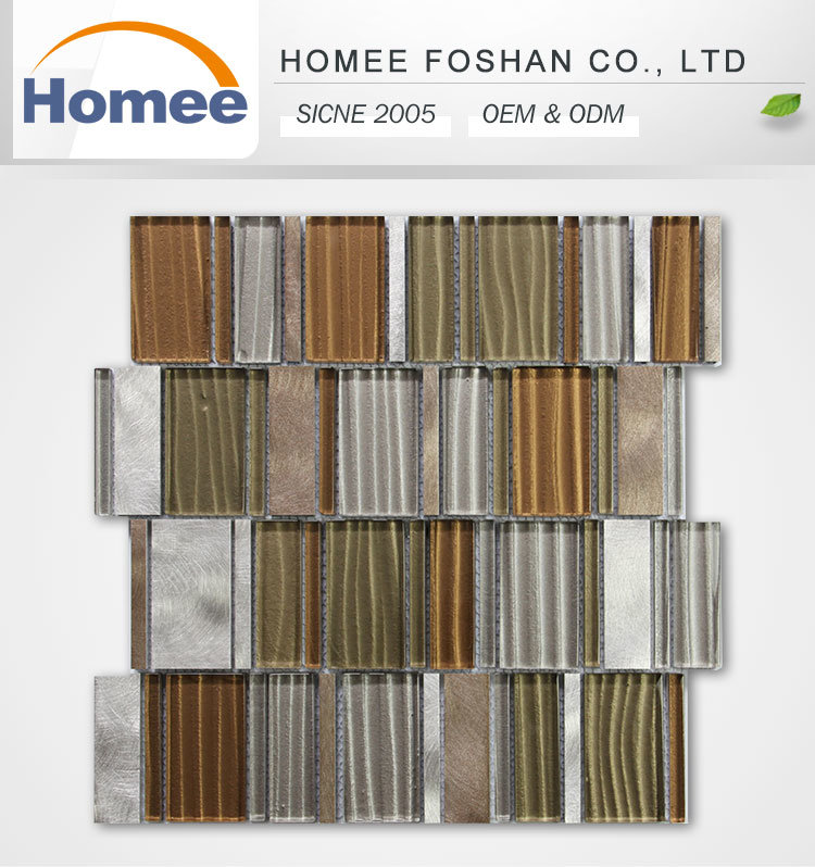 Popular Hot Sale Brown Strip Aluminium Mosaic Backsplash Tile Glass Mosaic