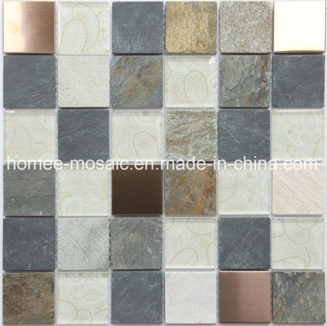 Beautiful Design Backsplash Stainless Steel Mix Glass Stone Mosaic Tile 