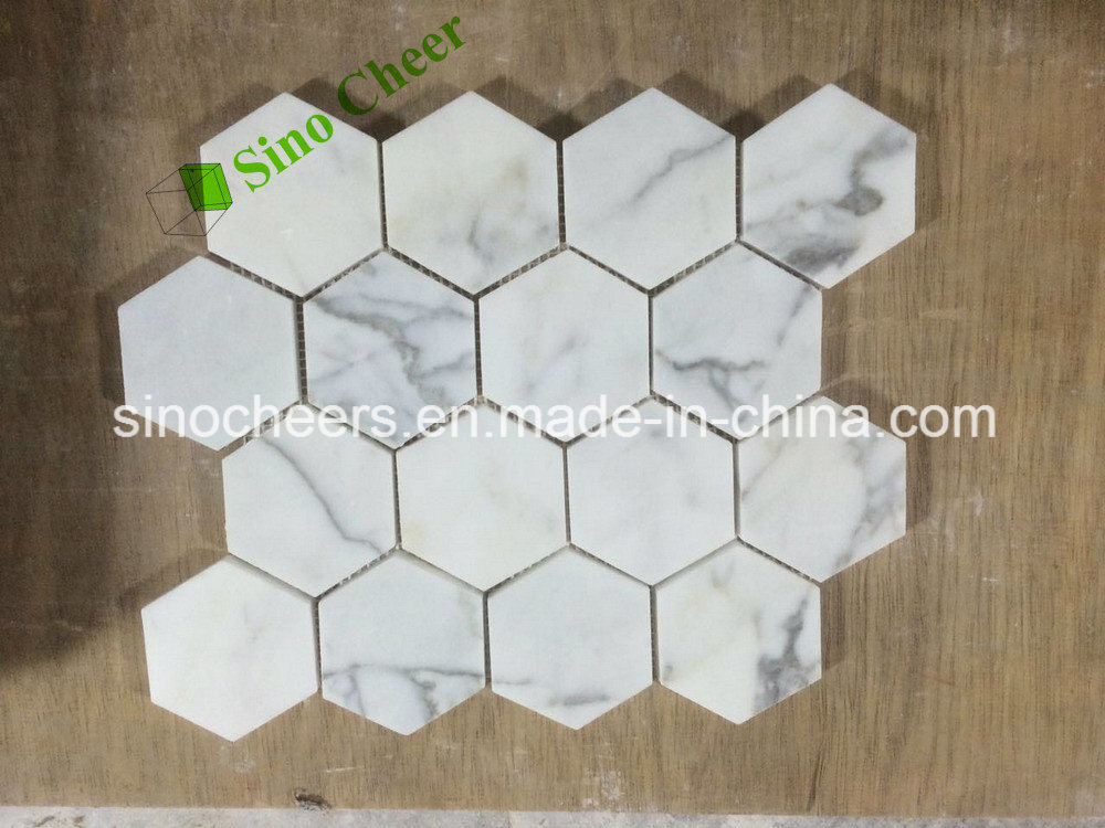 Nature Stone Mosaic Tile Imported Italian Calacatta Marble White Hexagon Tile