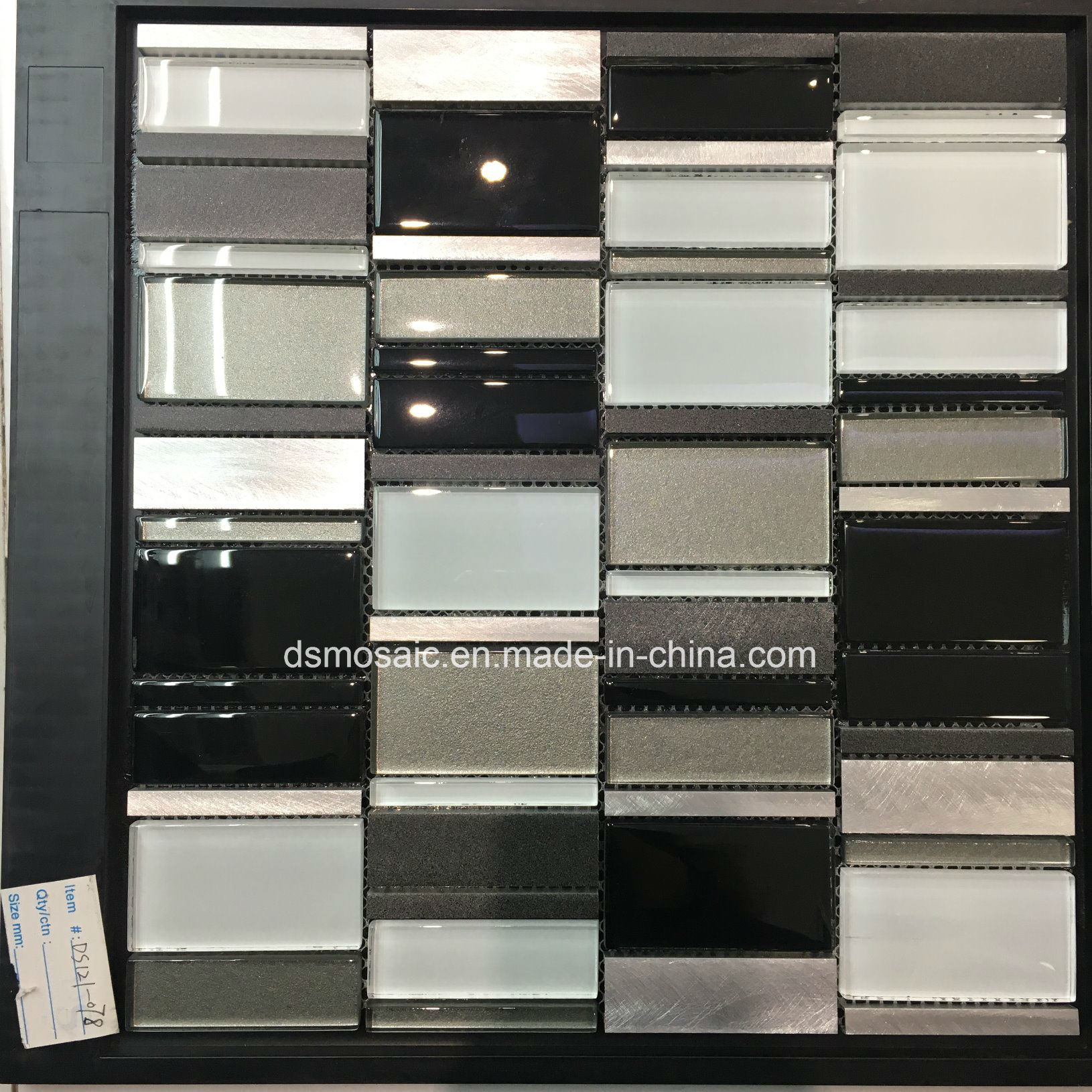 Classicail Black and White Glass and Stainless Mosaic Tile