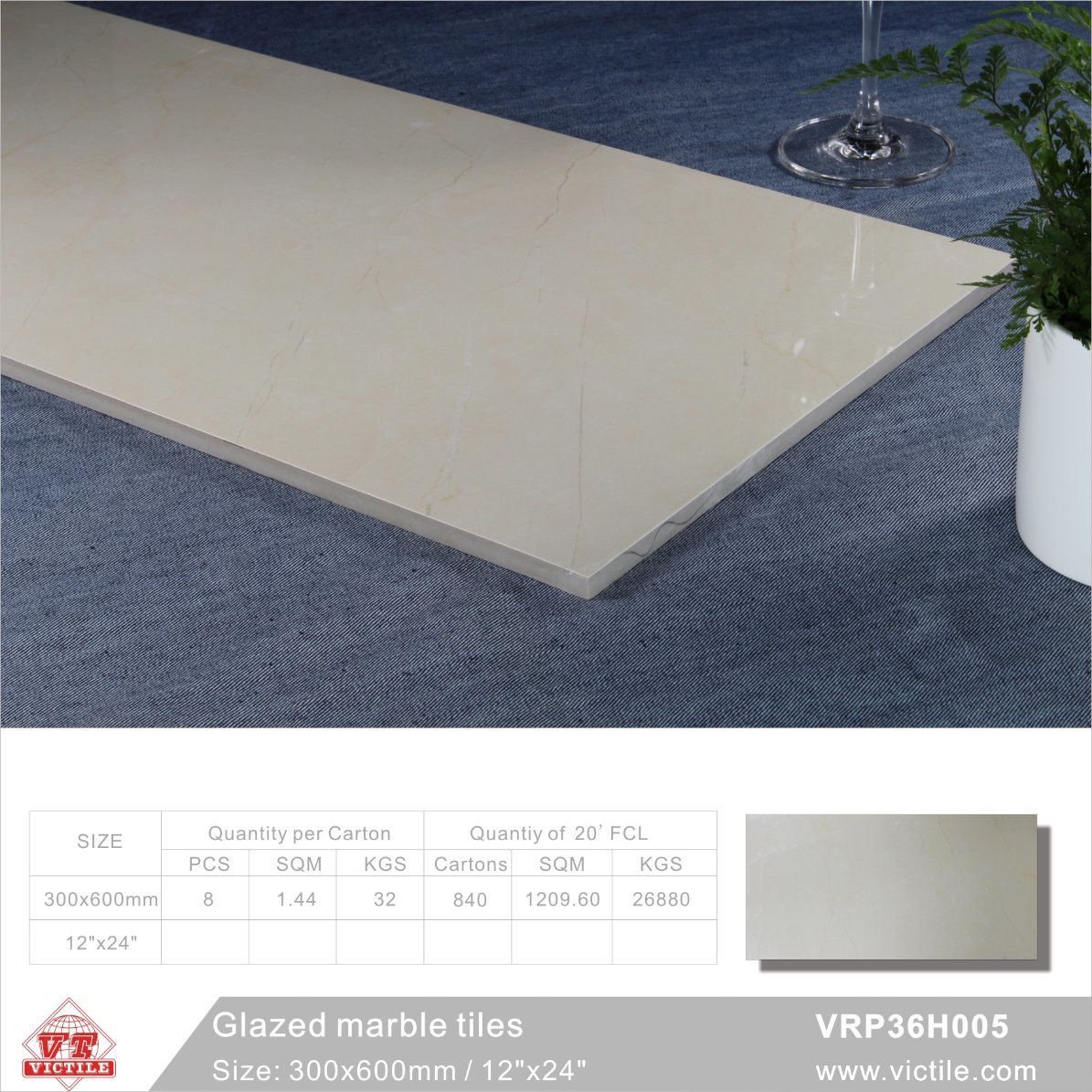 Building Material Marble Stone Glazed Polished Porcelain Floor Tile (VRP36H005, 300X600mm/12''x24'')