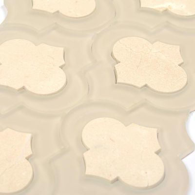 Arabesque Tile Mosaic Beige Marble Mix Glass Waterjet Tile