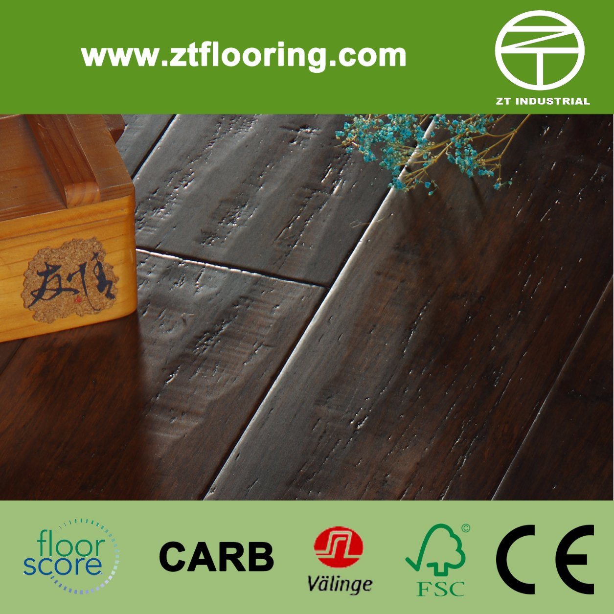 Strand Woven Bamboo Flooring Distressed Handscraped Series Dark Coffee