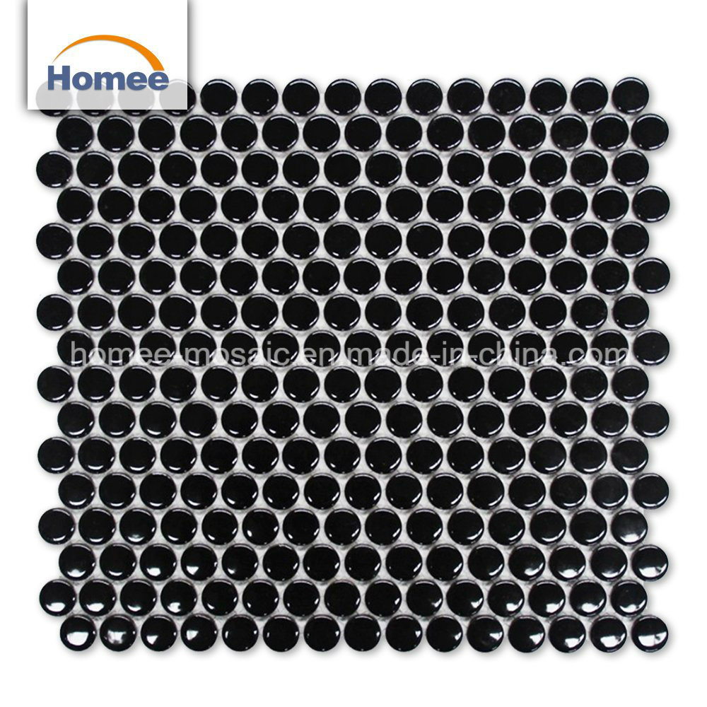 19mm Bathroom Tile Backing Mesh Black Penny Round Ceramic Mosaic