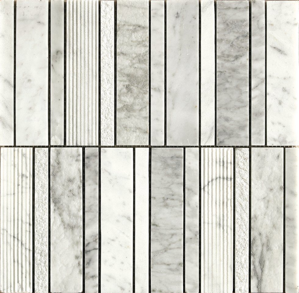 Stacked Pattern White Cararra Marble Stone Mosaic Tile