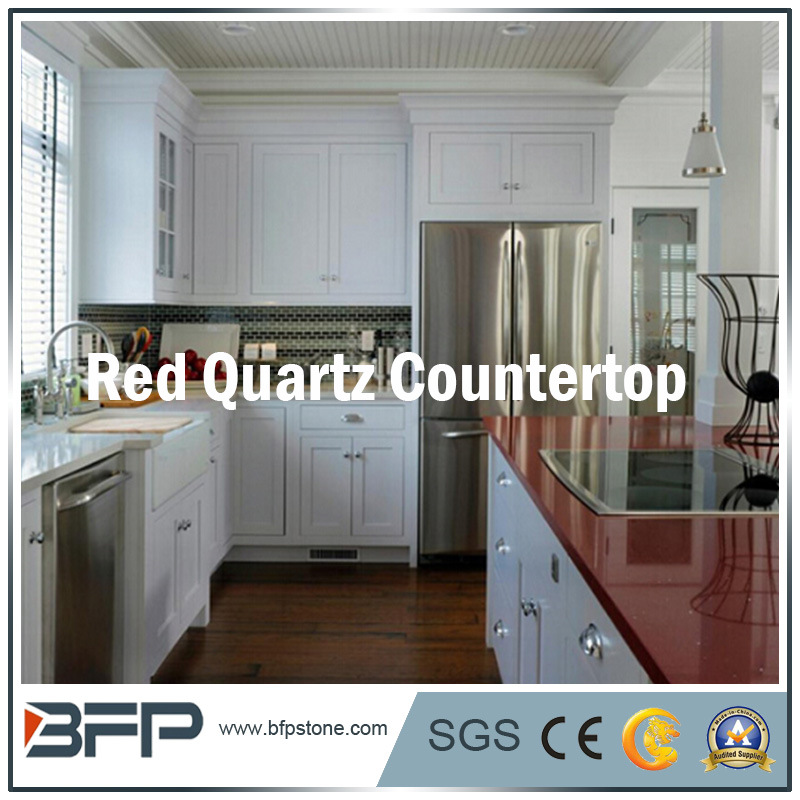 Polished Engineered Natural Red Quartz for Kitchen Countertop