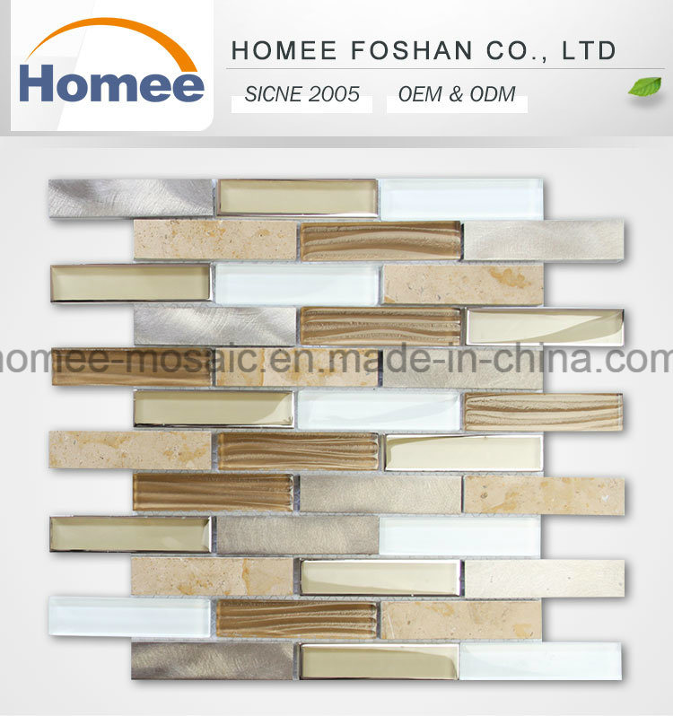 Mosaic Kitchen Backsplash Random Strip Glass Stone Aluminium Mosaic Tile