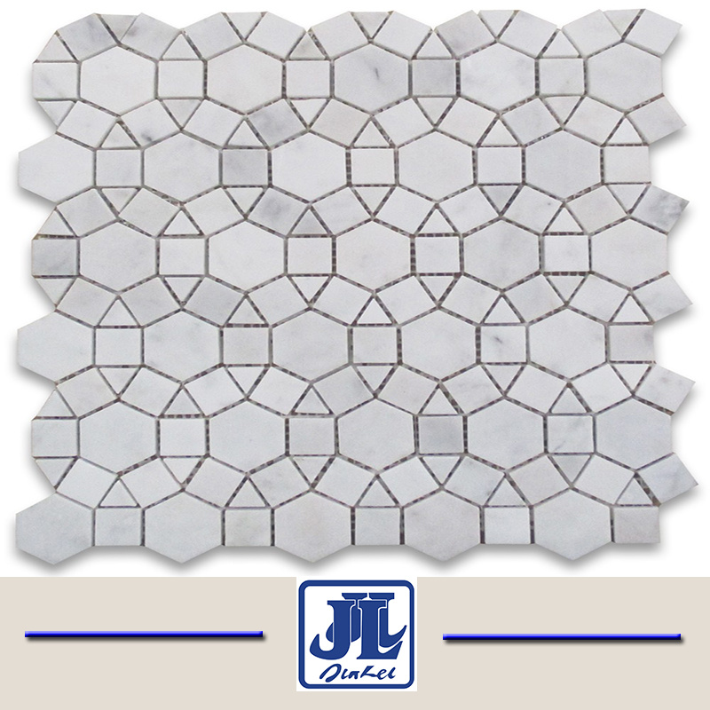 Carrara White Marble Mosaic Fan Shaped Tile in Mesh Mounted