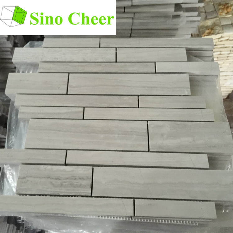 Random Strip Wood Grain Grey Marble Mosaic Tiles for Backsplash