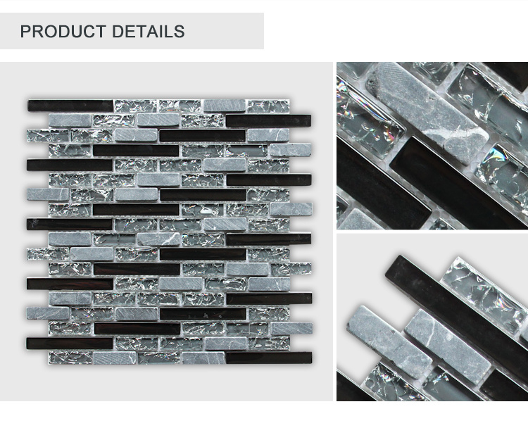 New Designed Indoor Luxury Crackle Style Strip Glossy Glass&Stone Mosaic Tile