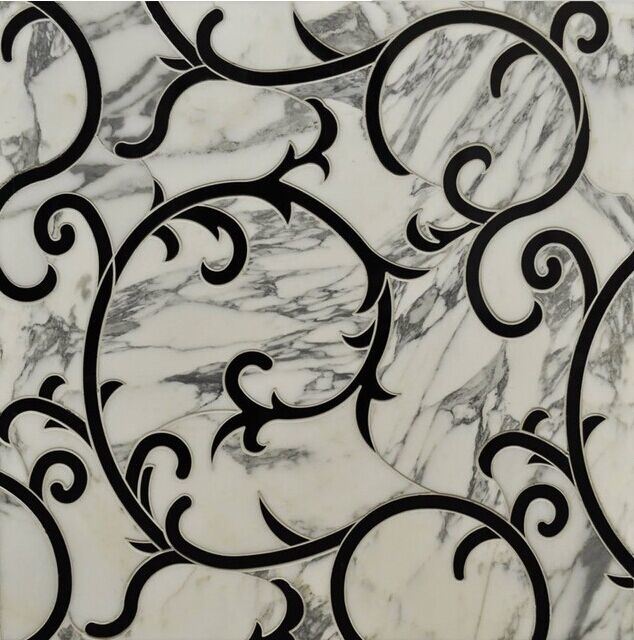 Marble Watterjet White and Black Mosaic Tile