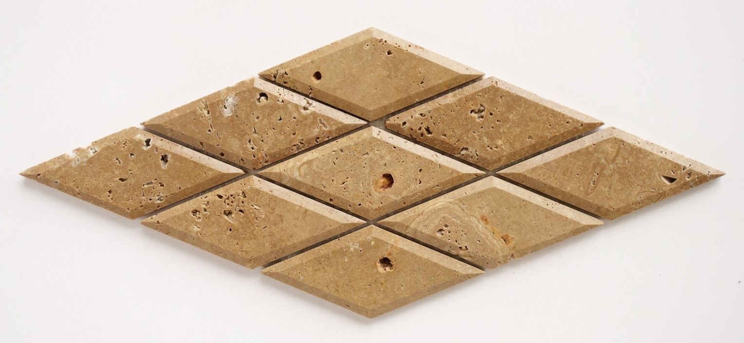 Noce Travertine Diamond / Rhomboid Honed & Beveled Mosaic Tile