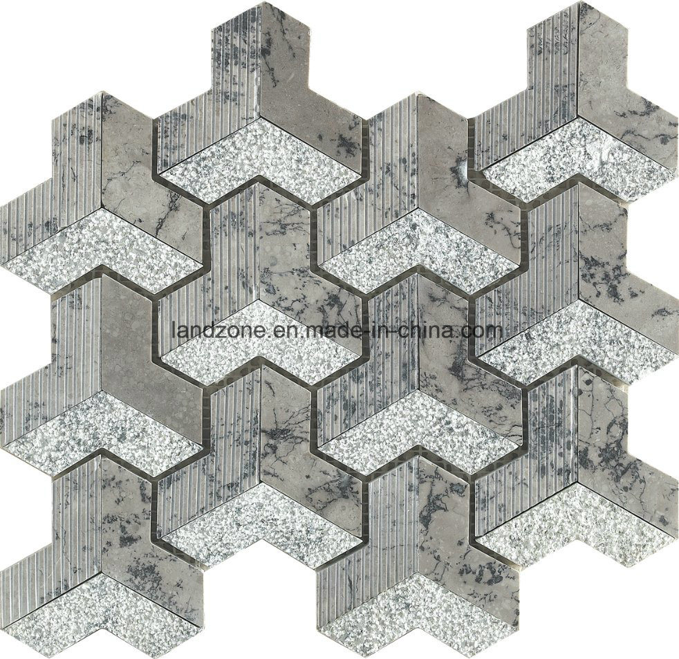 3D Chevron Pattern Dark Gray Marble Mosaic Tile for Wall Deisgn