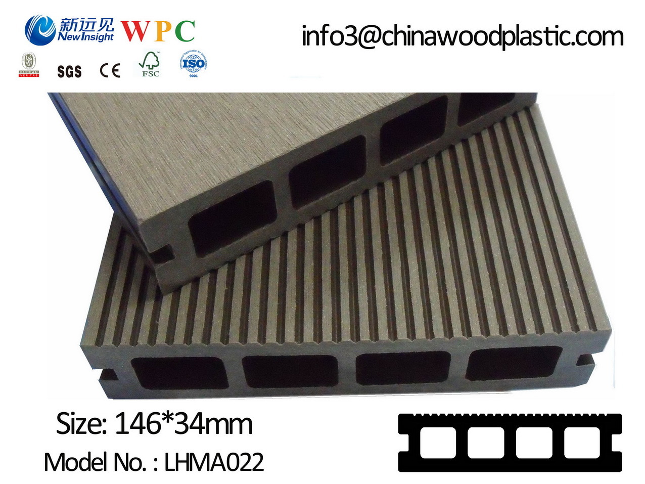 PE WPC Decking WPC Outdoor Flooring with SGS CE Fsc ISO Composite Wood Decking Flooring, Wood Plastic Composite Viyl Decking Lhma022