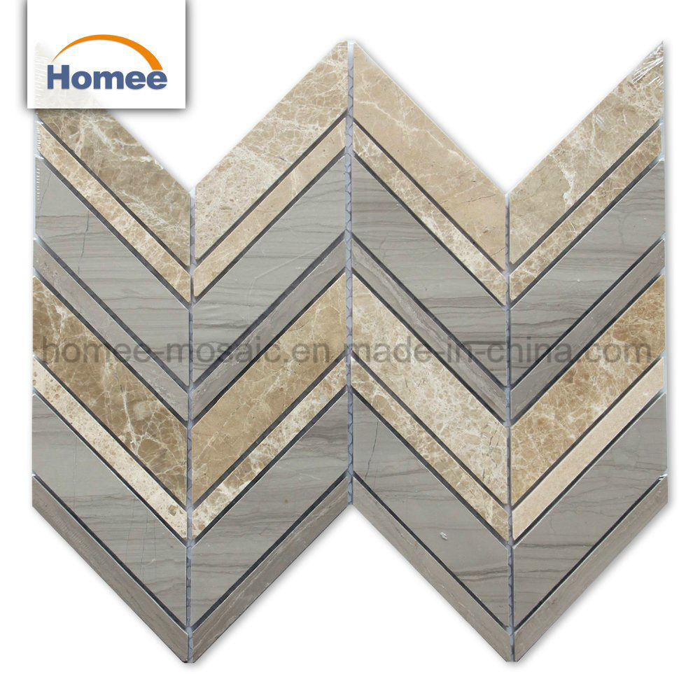 China Italy Grey Marble Waterjet Mosaic Chevron Shaped Marble Mosaic