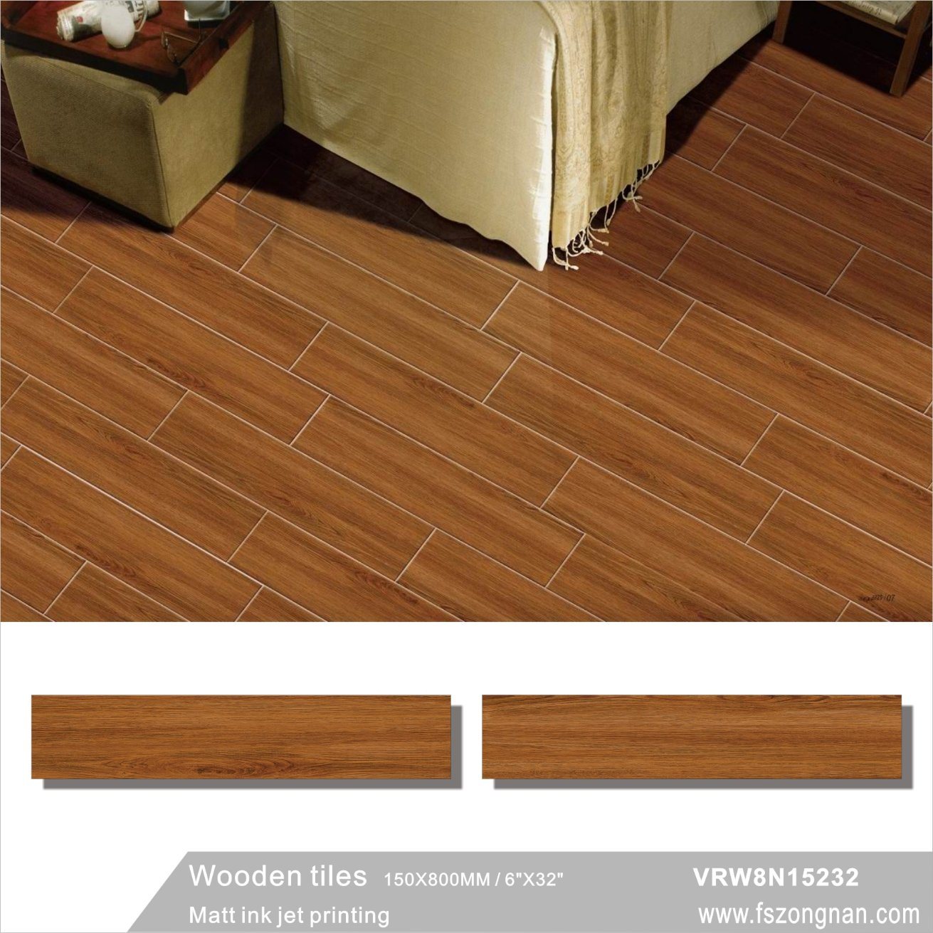 Building Material Injet Wooden Ceramic Floor Tiles for Decoration (VRW8N15232, 150X800mm)