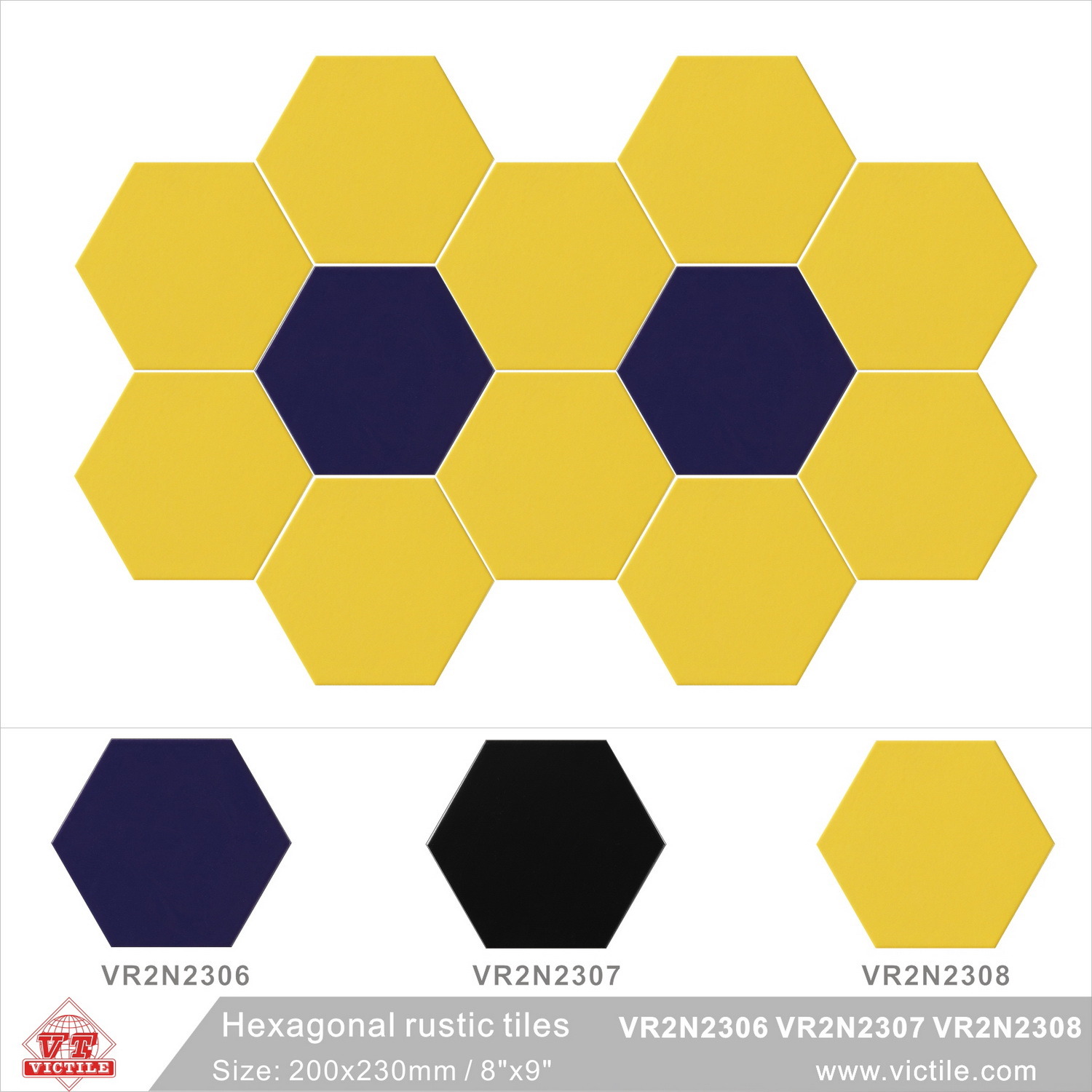 Building Material Hexagonal Porcelain Ceramic Wall and Floor Tile (VR2N2306/VR2N2307/VR2N2308, 200X230mm/8''x9'')