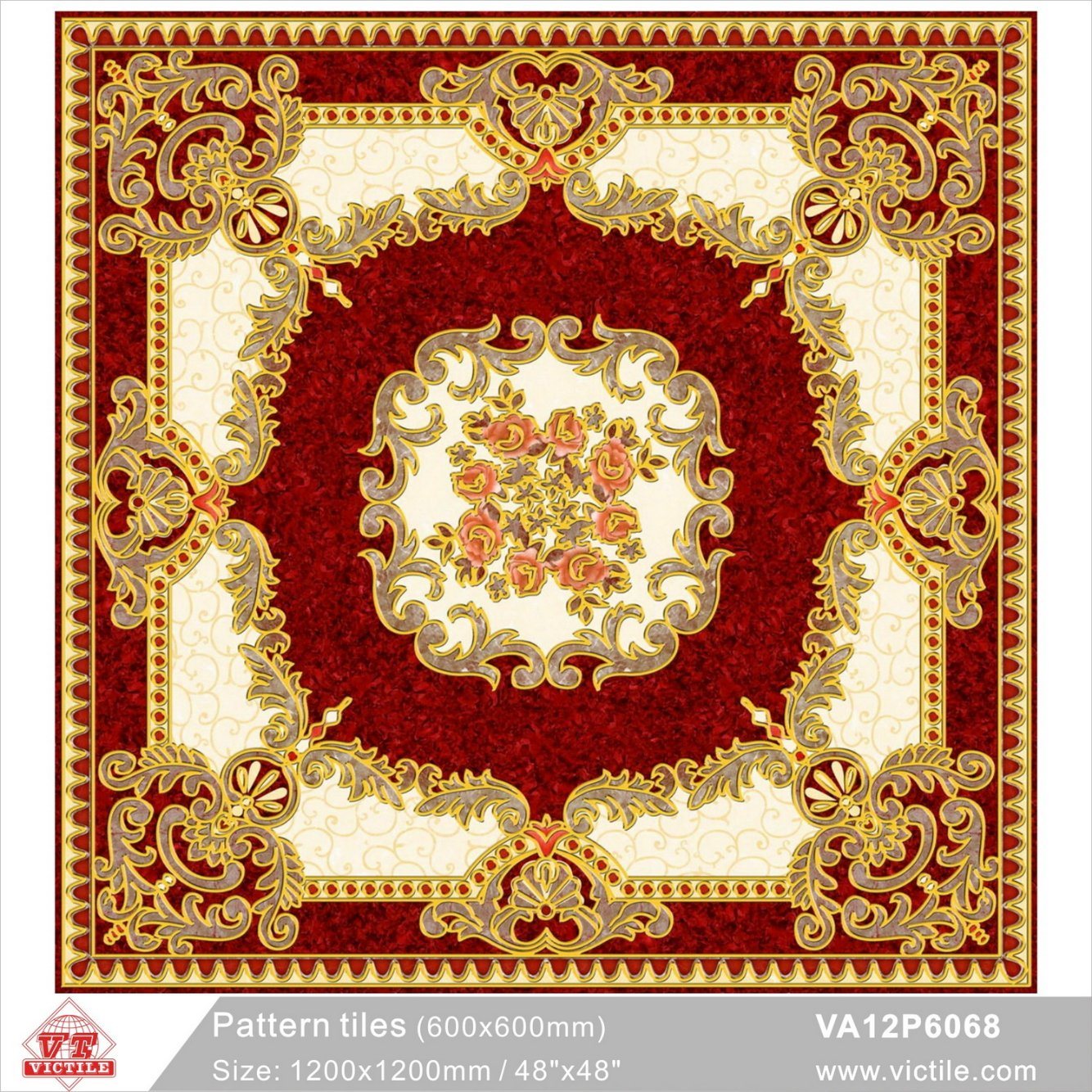 Building Material Customized Pattern Floor Carpet Tile (VA12P6068, 600X600mm+1200X1200mm)