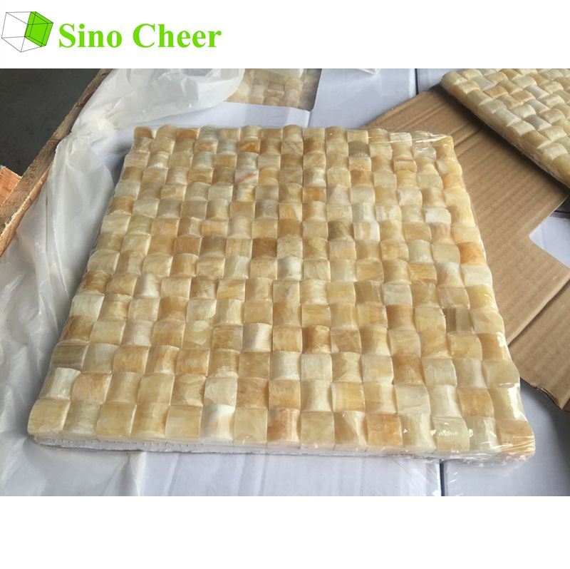 Cube 3D Yellow Honey Onyx Marble Mosaic Tiles