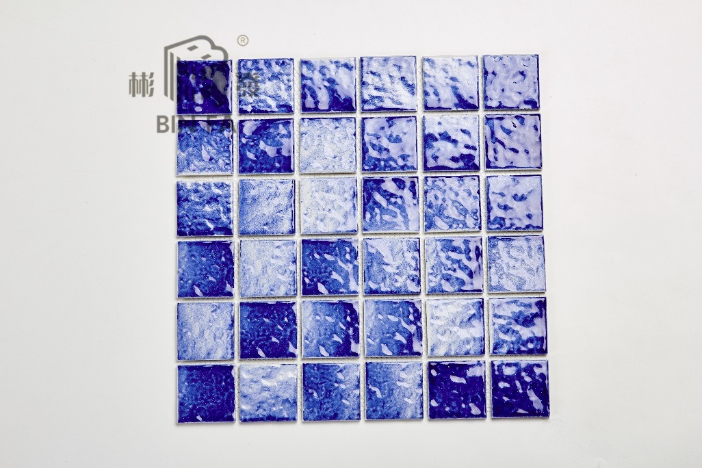 48X48mm Blue Wave Pattern Porcelain Ceramic Mosaic Tile for Decoration, Kitchen, Bathroom and Swimming Pool