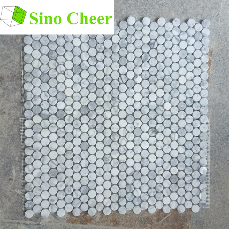 White Carrara Mosaic Penny Round for Flooring Tile