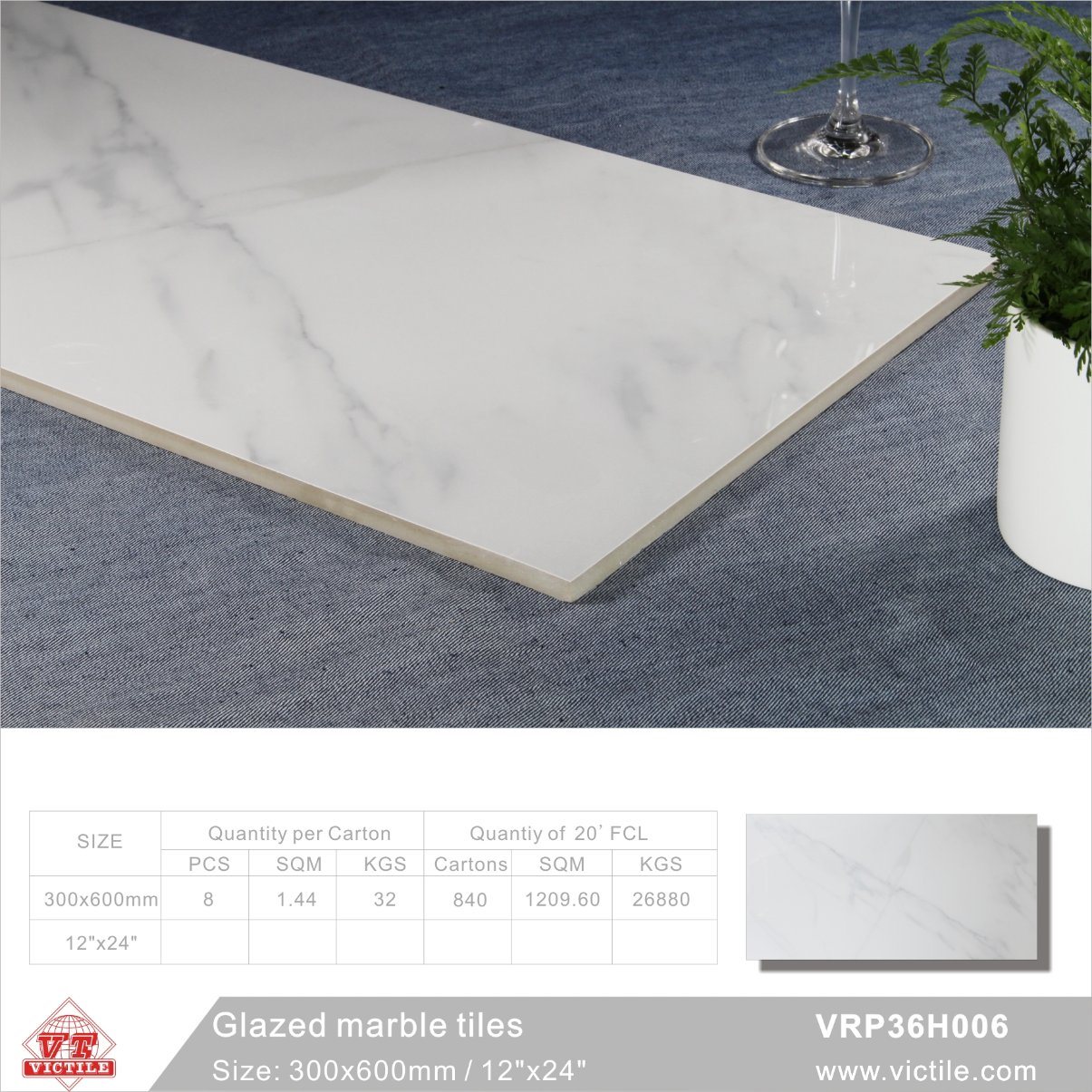 Building Material Marble Stone Glazed Polished Porcelain Floor Tile (VRP36H006, 300X600mm/12''x24'')