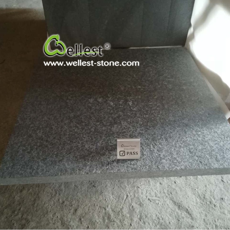 G684 Dark Black Granite Flamed Brushed Tile for Landscaping