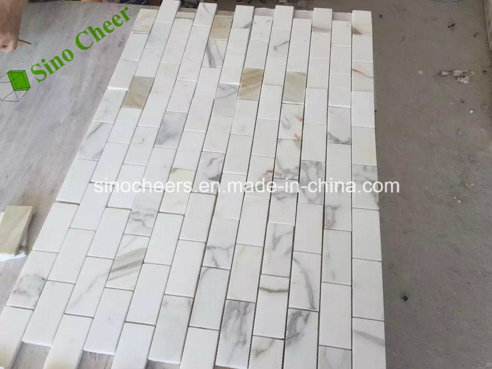 Hot Sale Top Quality Calacatta Gold Strip Brickjoint Marble Mosaic